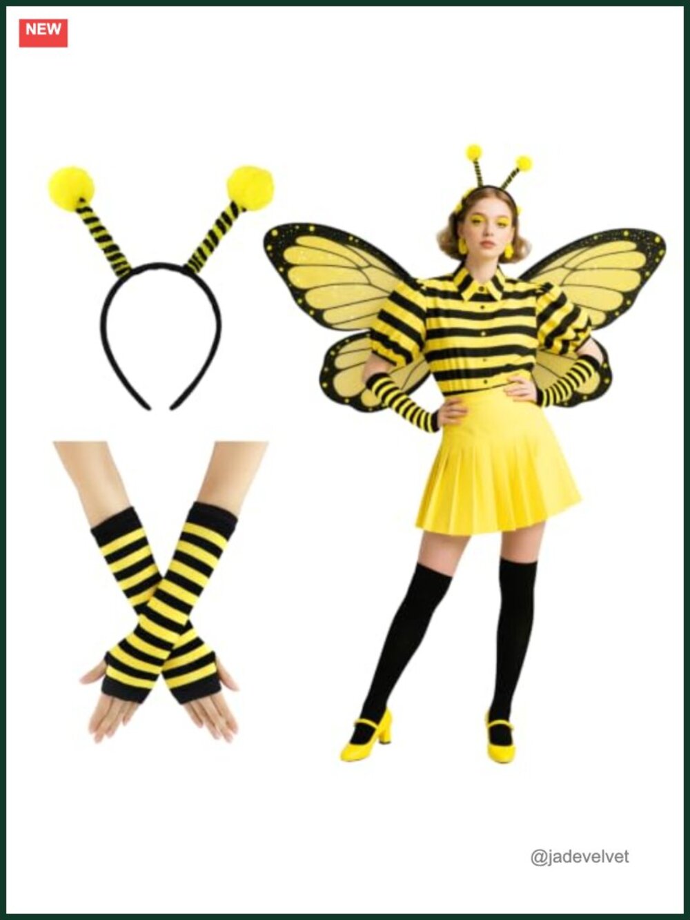 Bee Costume Accessories Set Antenna Headband & Striped Arm Sleeves